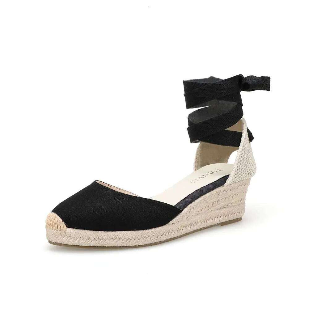 wedges shoes women Lace-up Sandals Simple and Stylish Mid-Heel Ankle Strap Platform in Espadrille for Comfortable Summer