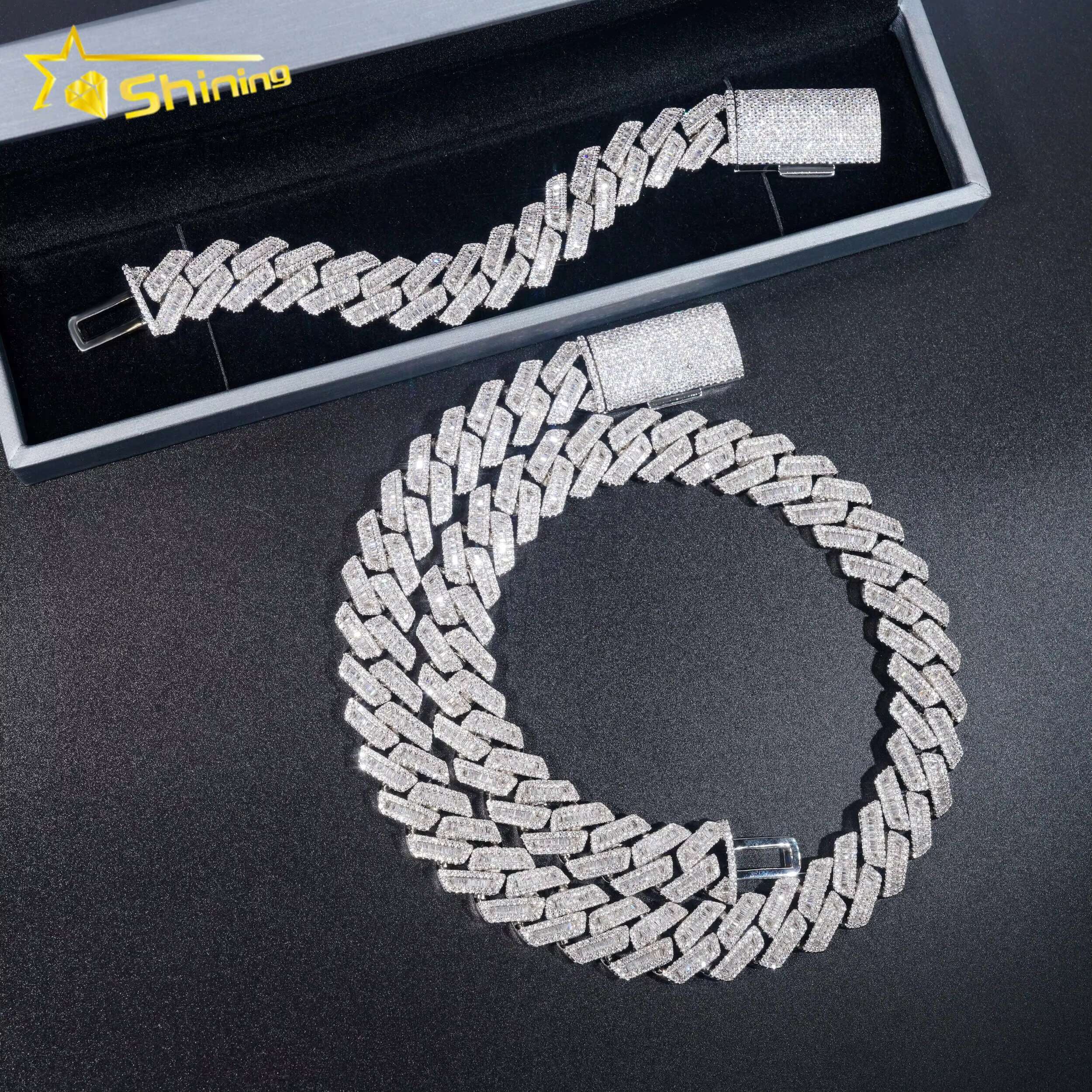 Wholesale Jewelry Price Fashion Men Necklace Brass Gold Plated Cz Diamond 17mm Hip Hop Iced Out baguette Cuban Link Chain