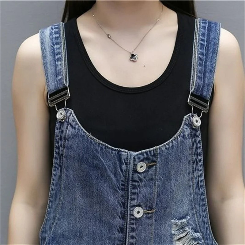 Loose Hole Denim Overalls Women Retro Jeans Suspenders Ankle-Length Pants Hollow Out Streetwear Students Jeans Spring Autumn 250523