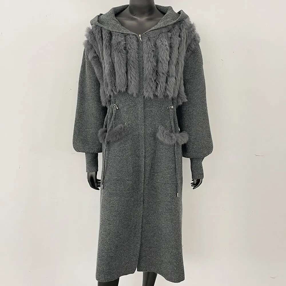 Knitting Women Autumn Oversize Loose Coat Real Fox Fur Knit Cardigan Lady's Fashion Long Sweater