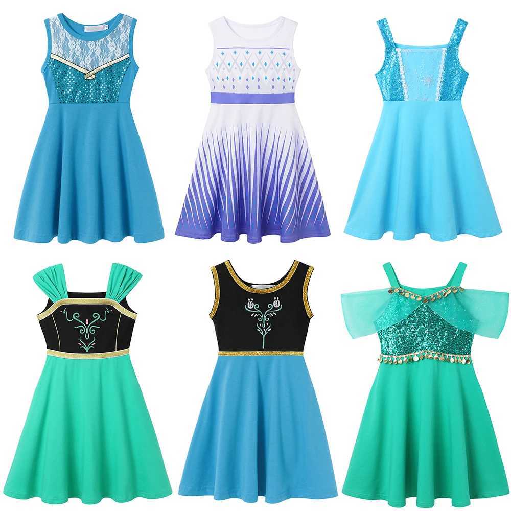 Sunmmer Girls Dress Princess Elsa Snow Queen Clothing Fashion Outfit Dress Solid Knit Vestidos Casual 2-8y Children Clothing X250528