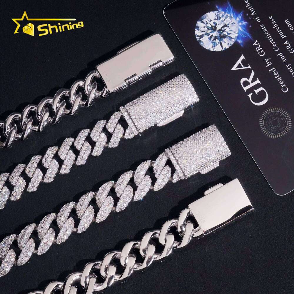 Promotion Sales RTS Hip Hop Jewelry 12mm Rounded Solid Sterling Sier Men Necklace Iced Out VVS Moissanite Cuban Link Chain