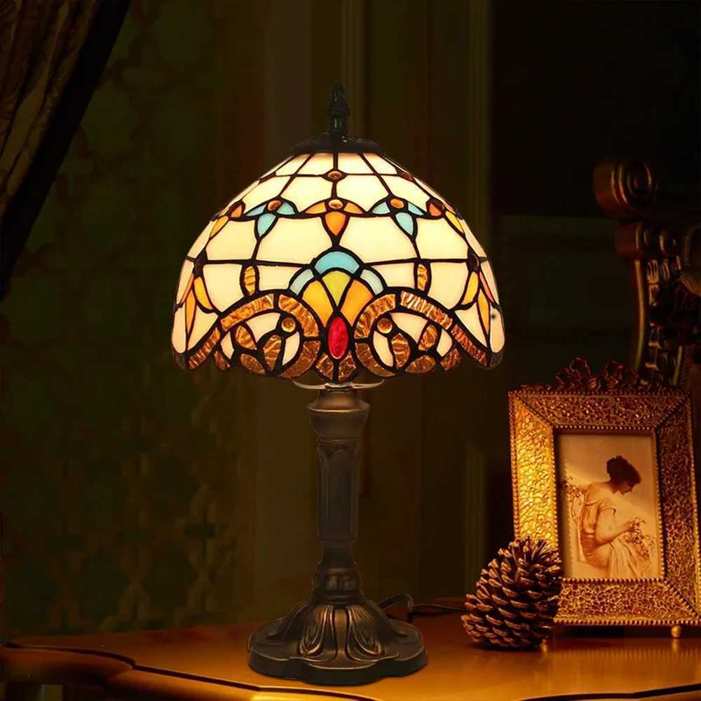 Tiffany Stained Glass Table Lamps Retro Mediterranean Bedside Table Lamp Light With Plug in Baroque Bedroom Table Lights W250528