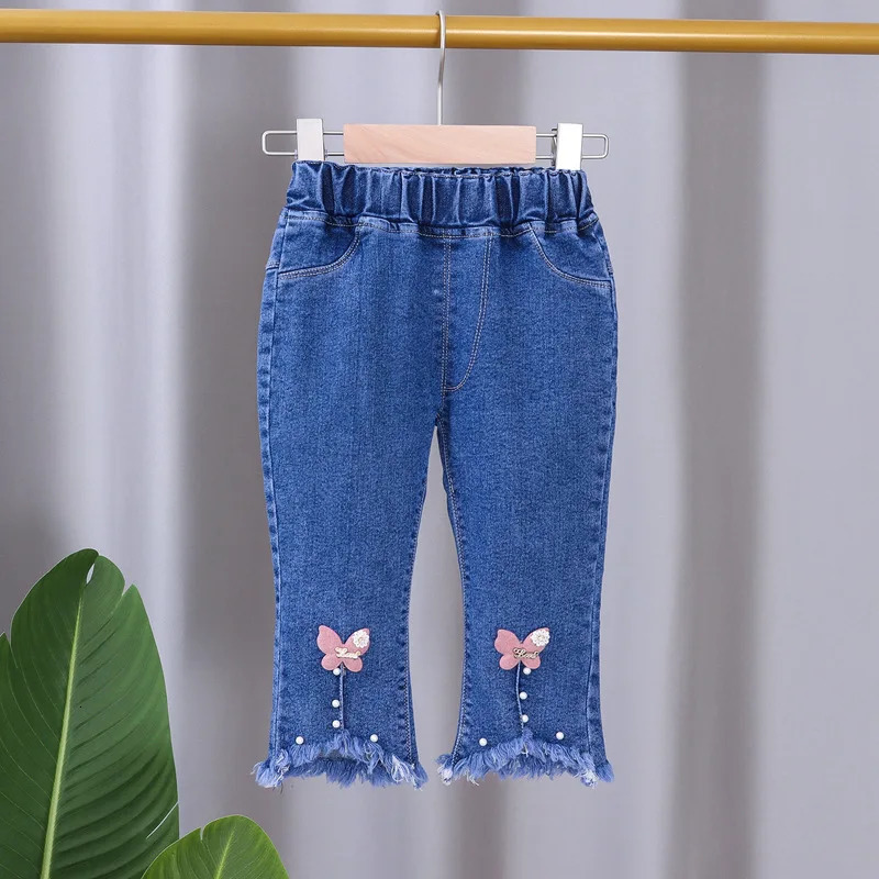 Childrens Jeans Spring and Autumn Girls Cartoon Elastic Horn Baby Fashion Pants 05 Years Old 250528