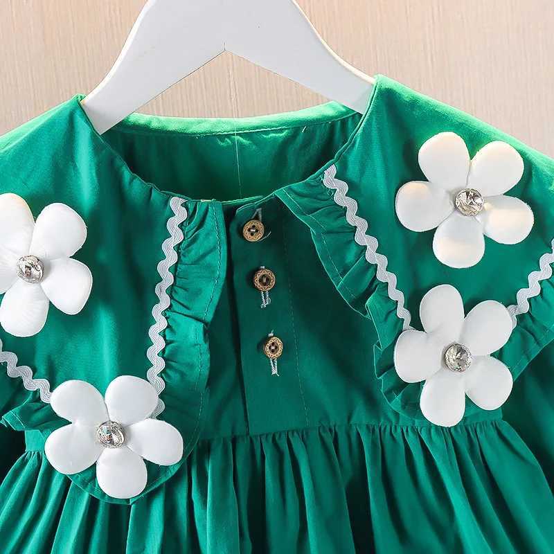 Childrens Korean Version Dress Spring and Autumn Fashion Girls Pure Cotton Flower Doll Neck Dress Infant Princess Dress 0-4Y X250528