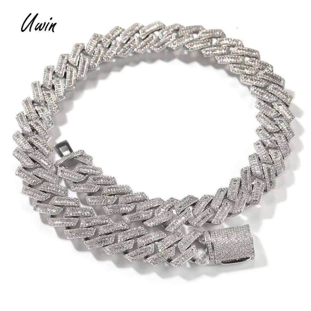 DHCollections 18mm Baguette Cuban Necklace Iced Out Hip Hop Jewelry for Men and Women in Gold and Silver with Multiple Length Options