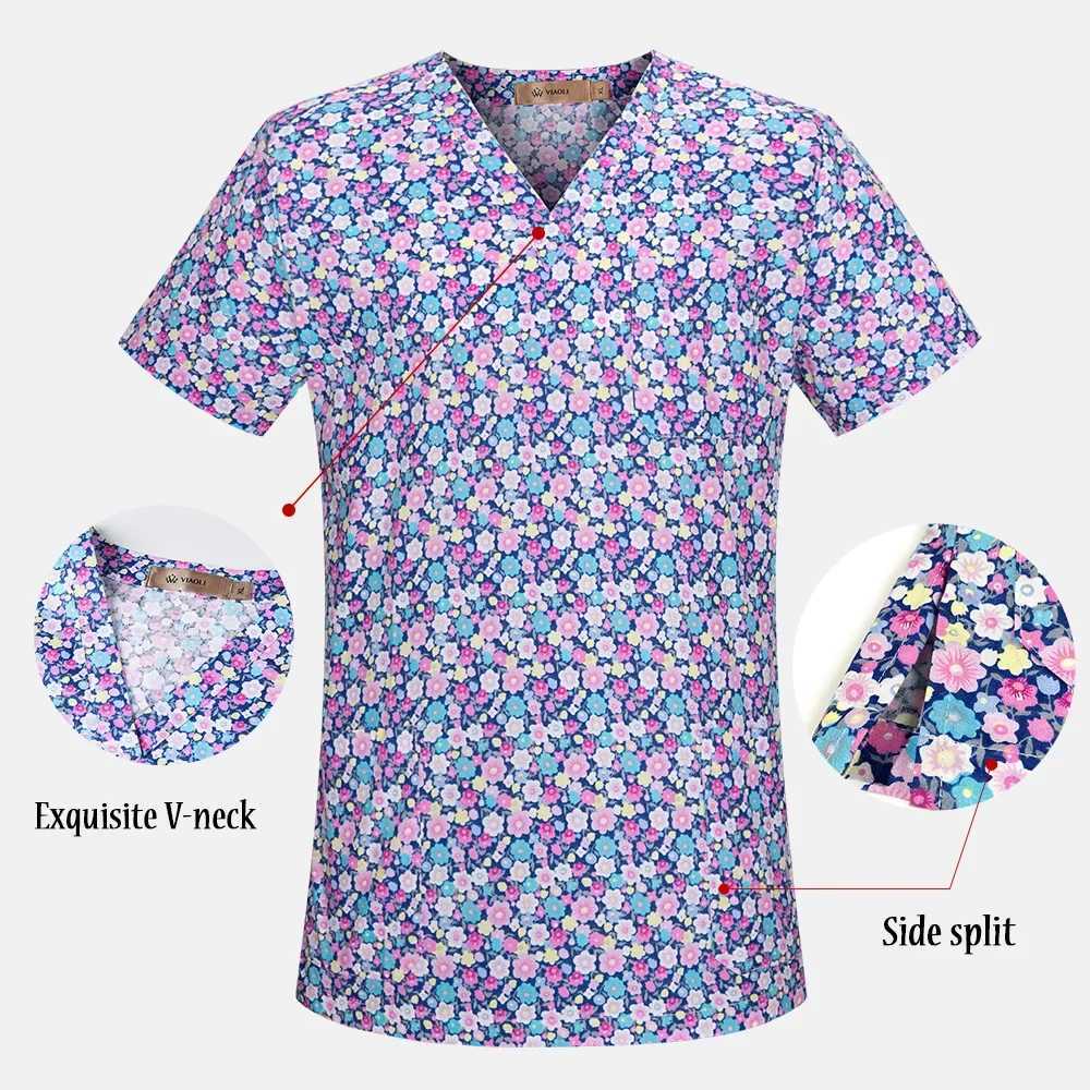 High Cartoon print surgical uniforms pharmacy hospital nurse scrubs tops breathable beauty sn dentistry pet doctor overalls X250528
