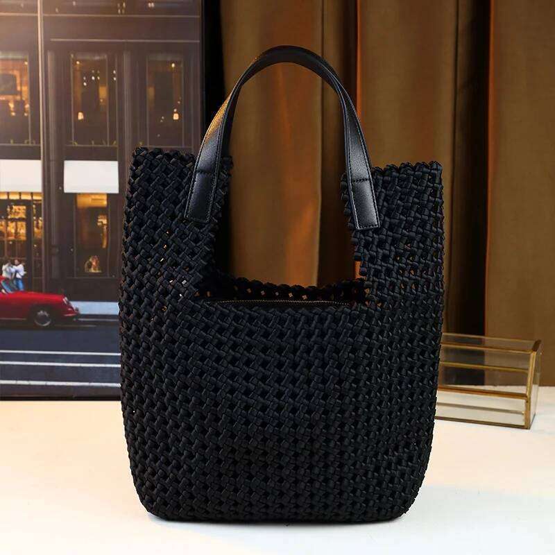 New Women's Hollow Woven Handbag Fashion Casual Commuter Mother-Child Basket Style Single Shoulder Underarm Trendy Bag