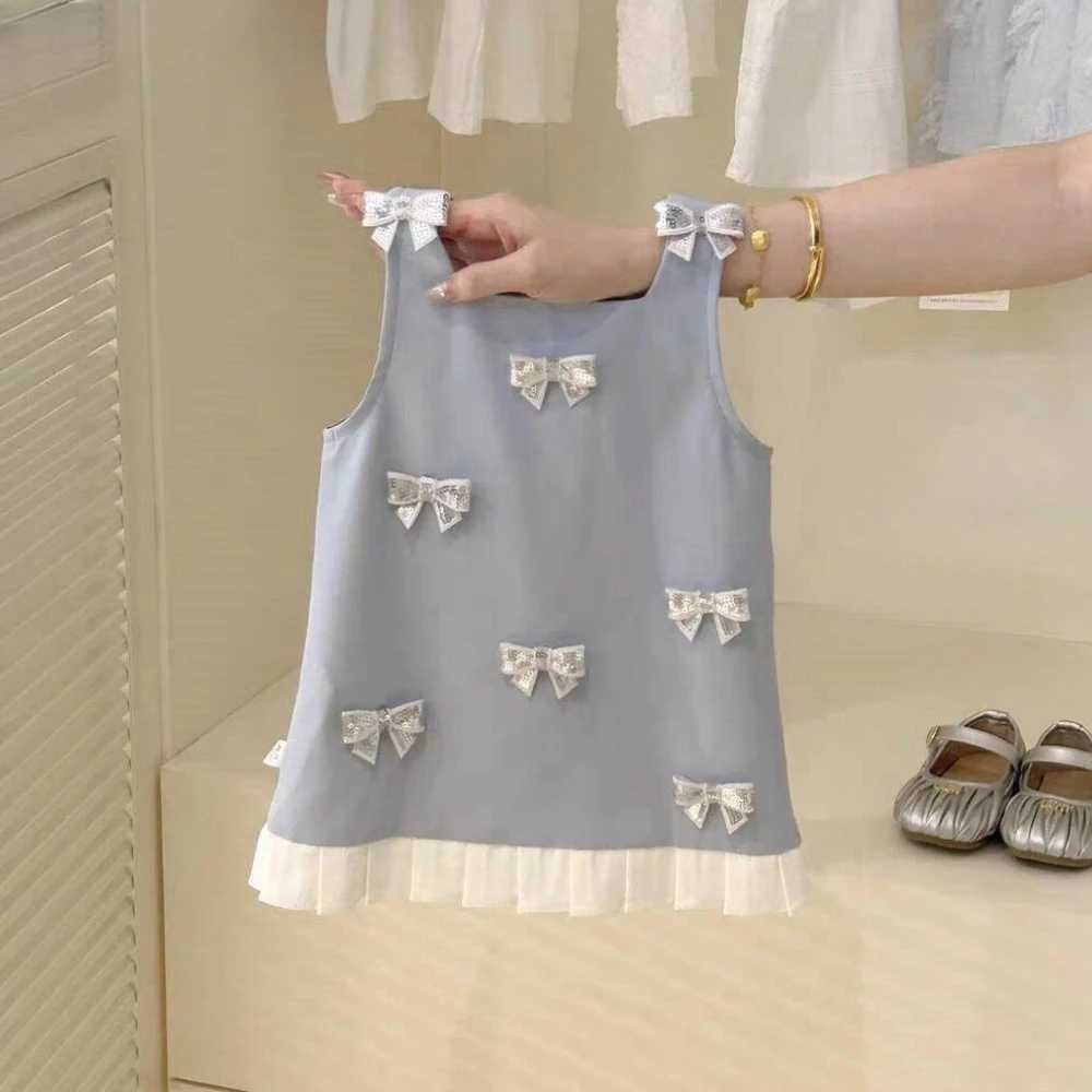 Summer New Korean Version Fashionable Girls Clothes Sleeveless Bow Sequin Lace Vest Dress Cool and Casual for Kids Daily Wear X250528