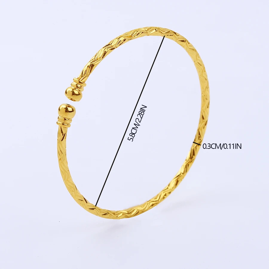 3MM6pcs Ethiopian Wedding Bride Gift Gold Color Indian Bangles Dubai Jewelry For Women Africa Ball Jewellery Beads Bracelet 250517