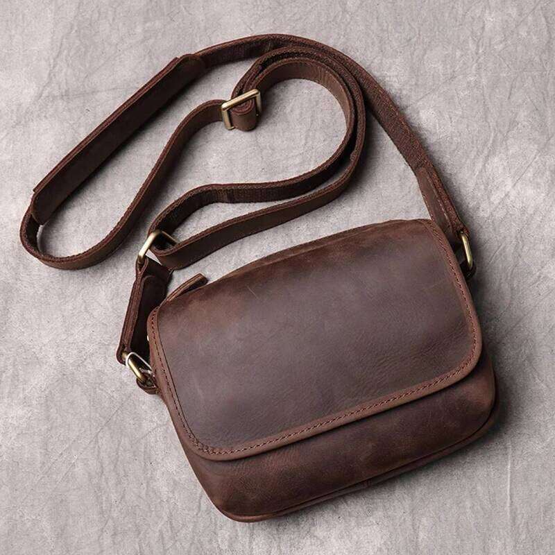 Real Men's Shoulder Vintage Daily Zipper Flap Phone Man Simple Bag Crazy Horse Leather Retro Sling Ba