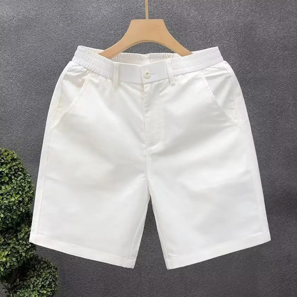Men Elastic Waist Shorts Mens Summer Casual Shorts Mid-rise Elastic Waistband Beach Shorts Solid Color Straight Wide Leg Loose 250527
