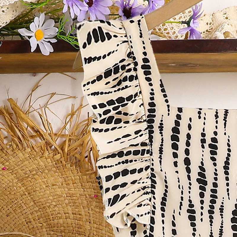 2025 New Summer Kids Clothing Beige Striped Square Neck Wing-Sleeve A-Line Dress For Girls Korean Style Daily Casual Set X250528