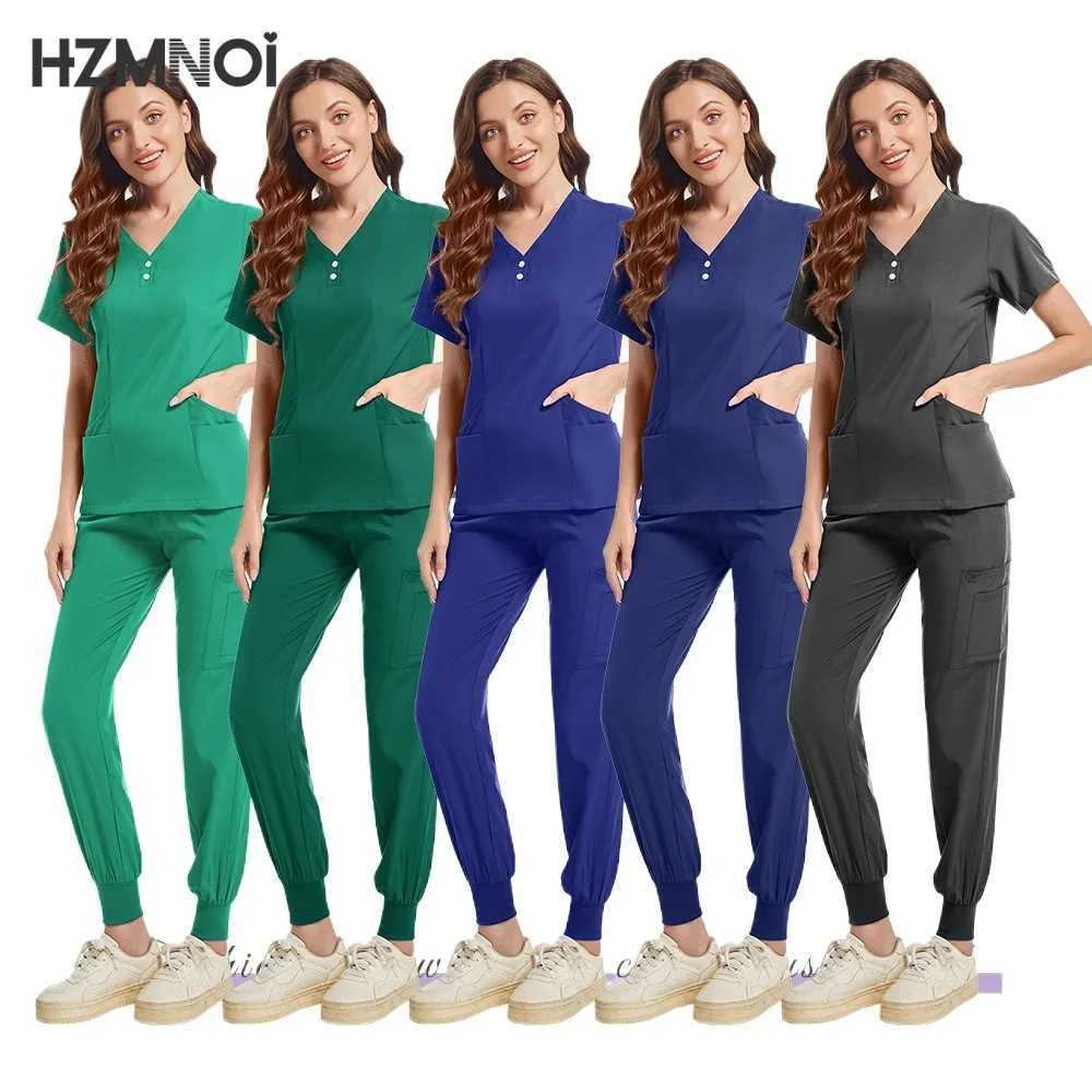 New Scrubs Set Medical Uniforms Stretch Scrub Tops With Pocket Pants Nurse Uniform Doctor Surgery Overalls Beauty Sn Workwear X2505287