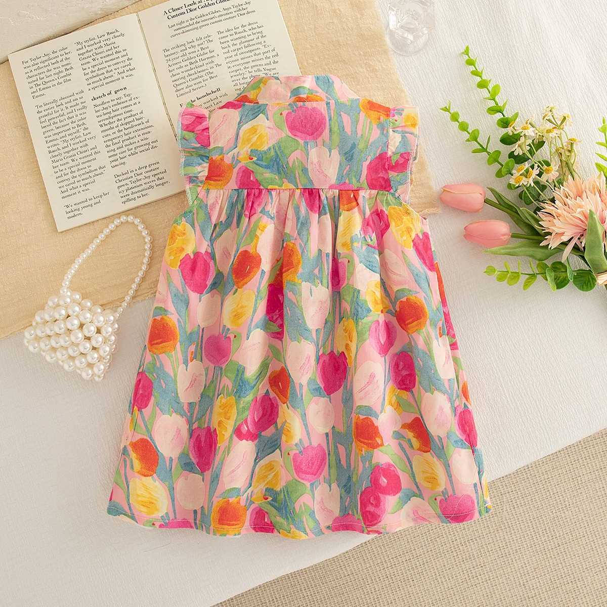 Baby Girl Dress Summer New Sweet Flower Ruffled Sleeve ChildrenS Sleeveless Clothes Suitable For 0-3 Years Old X250528