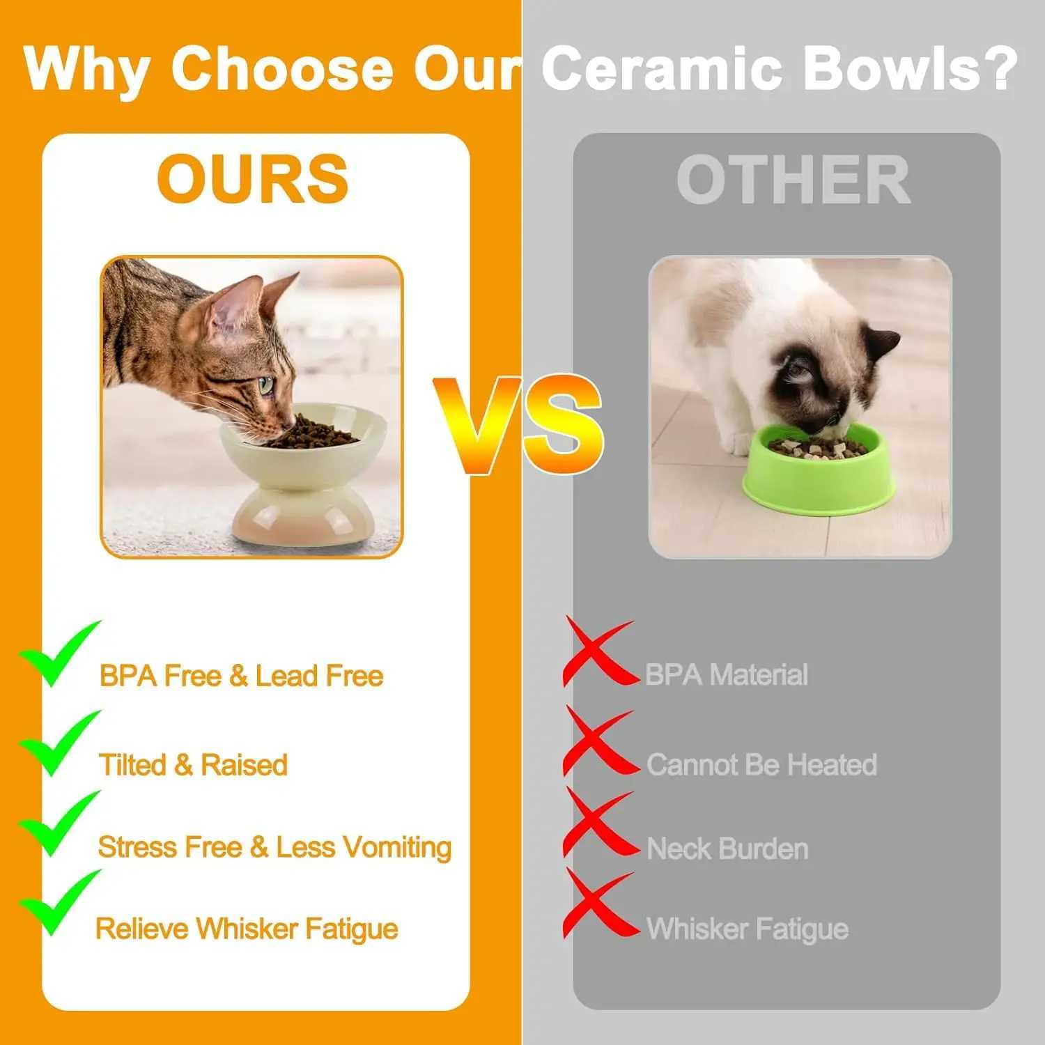 Ceramic Elevated Cat Bowls Tilted Cat Food Bowl Dish Pet Feeder Bowl Dishwasher Microwave Safe Y250528