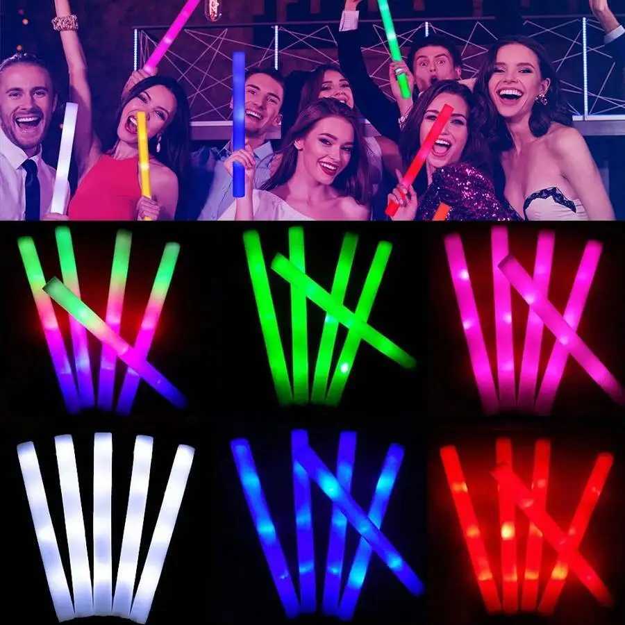 30Pcs Foam Glow Sticks with 3 Modes Colorful Led Flashing Glow Stick Glow in The Dark Party Supplies for Wedding Raves Concert W250528