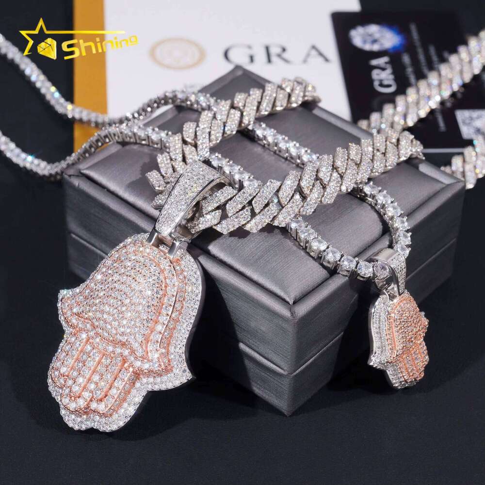 Hip Hop High Quality Two Tone Rose Gold Sier Hamsa Iced Out Moissanite Pendant