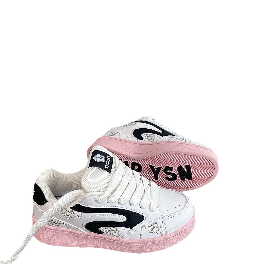 Designer casual shoes Girly Heart Black Pink Bread Shoes for Women Ins Trend 2025 Spring New Versatile Casual White Sneakers