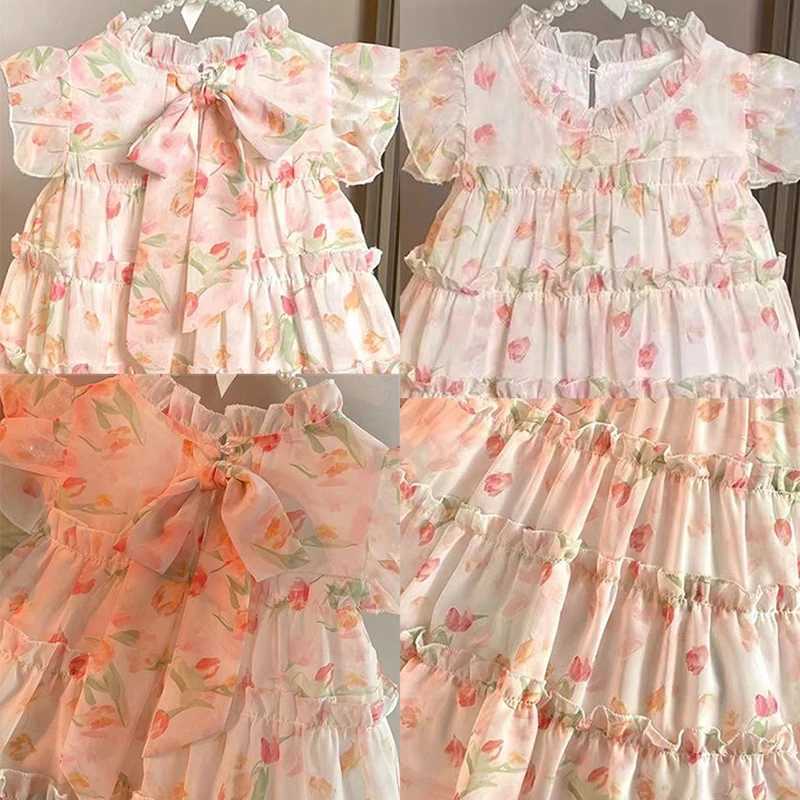 New Girls Dress Summer Dress 2025 Korean Version Stylish Childrens Floral Dress Super Fairy Little Girl Princess Dress X250528