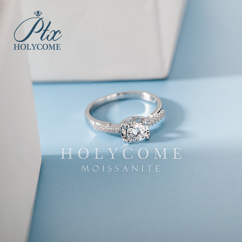 High Quality 925 Sterling Silver Moissanite Ring Wedding Engagement Party Gift Round Cut D VVS 0.5CT GRA Moissanite Ring with Side Zircon Ring for Wom