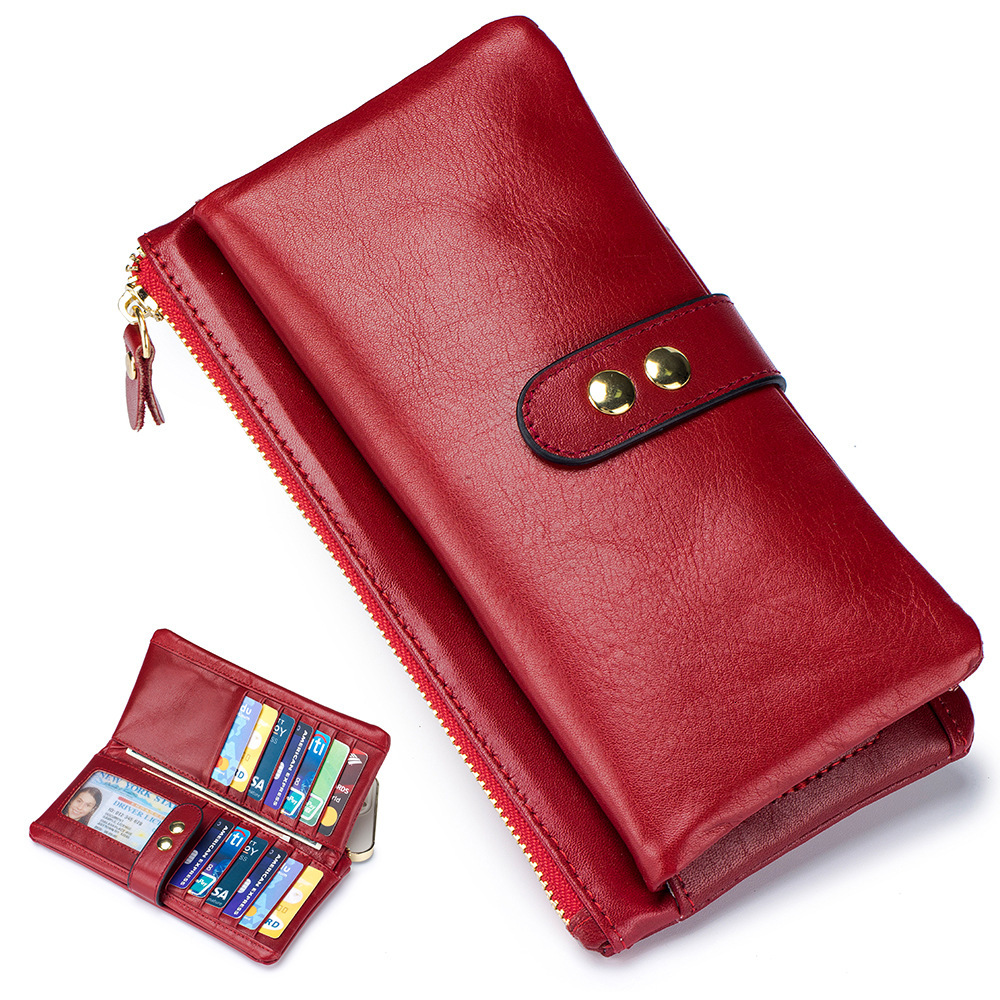 Free Shipping Designer Wallet Oil Wax Long Genuine Leather Multi-card Slot Card Holder Cowhide Multi-function Wallet Phone Bag Fashionable Handbag