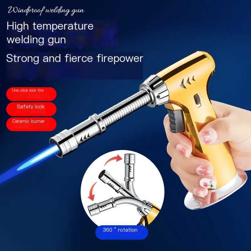 Rotating Turbo Torch Gas Lighter Blue Flame Spray Gun Windproof Cigar Barbecue Outdoor Kitchen Inflatable Lighter T250528