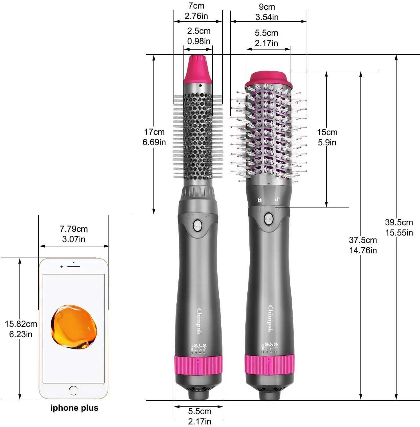3th with Interchangeable Head Hair Straightener Curler Comb Brush One Step Styler and Volumizer Ion Blow Dryer S25528