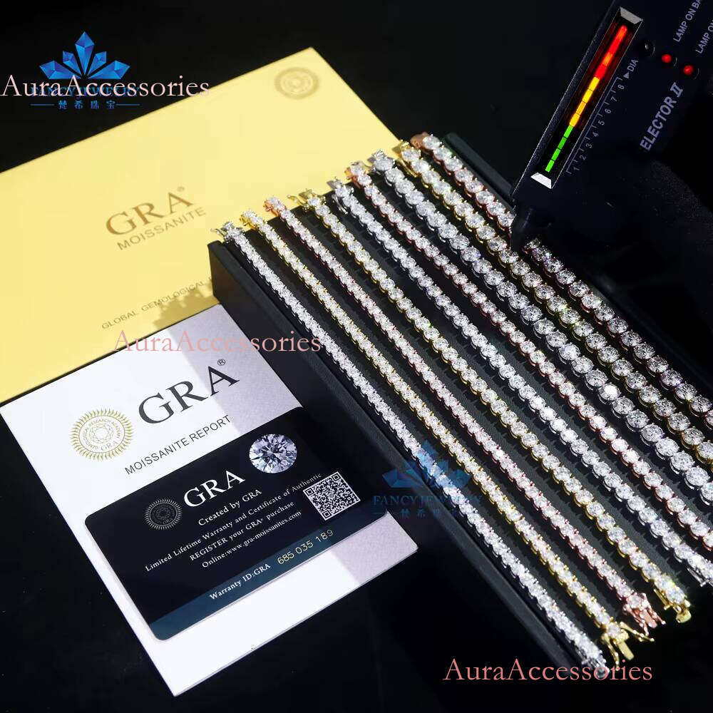 Ready to Shipping Chain 2mm-6.5mm Sterling Sier D VVS1 Moissanite Dia Tennis Bracelet With GRA Certificate