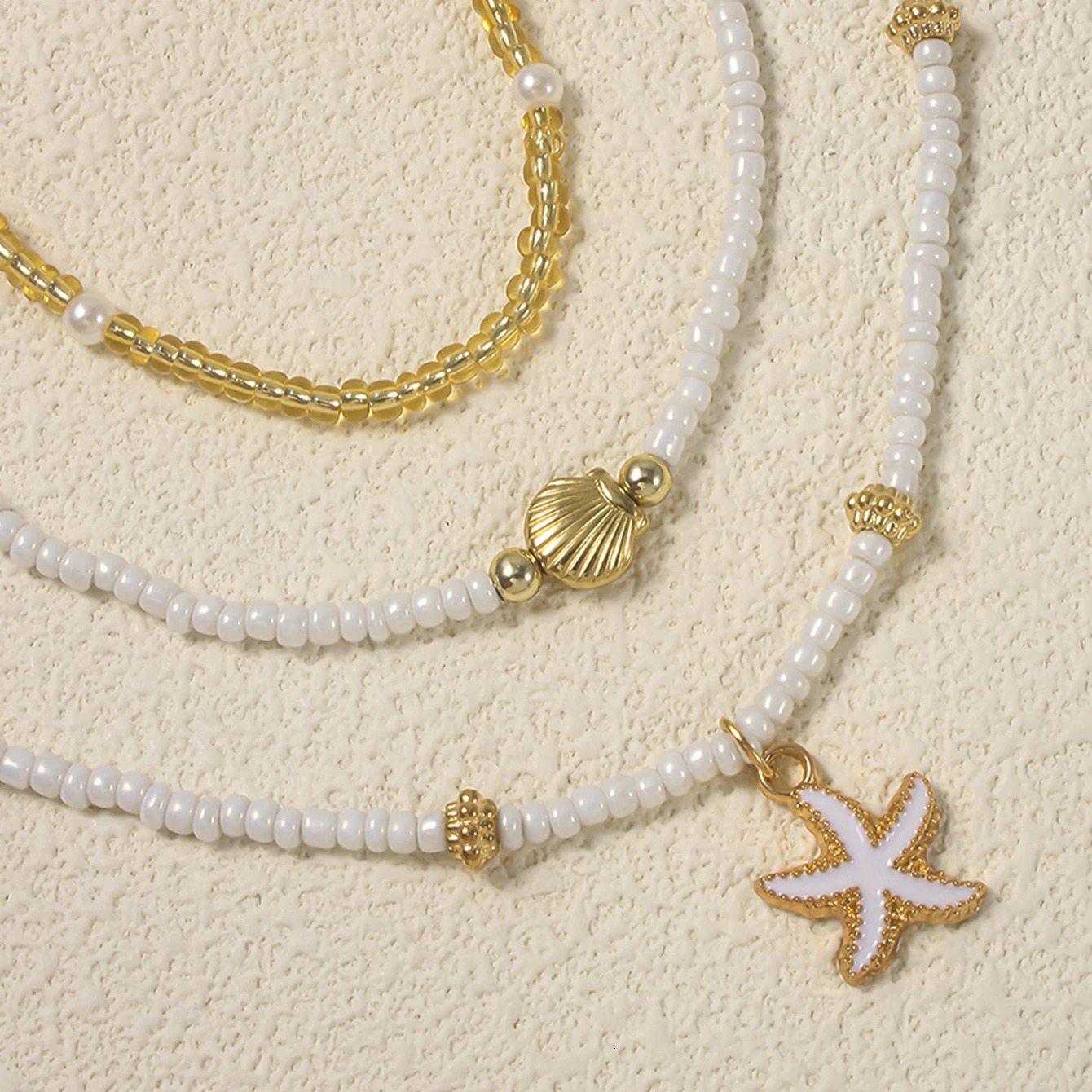 Bohemian Handmade Bead Stacked Choker Delicate Starfish Shell Pendant Necklace Womens Summer Beach Party Vacation Jewelry 250519
