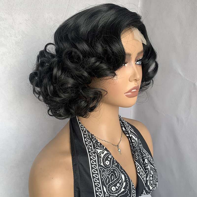 Short Curly Lace Side Part Egg Roll Big Wave Wig For Women Synthetic Wigs