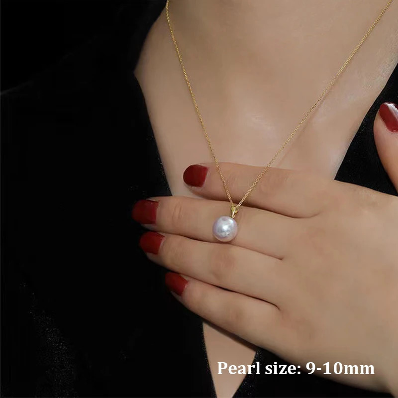 YUNLI Real 18K Yellow Gold Necklace Pendant Round Natural Freshwater Pearl Pure AU750 Fine Jewelry for Women PE016 250520