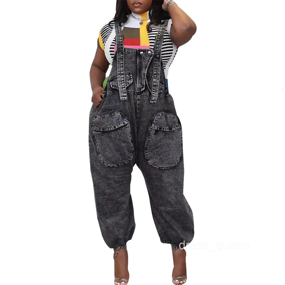 Womens Jumpsuit S-3xl Denim Cargo One Piece Outfits Wide Leg Black Fashion Streetwear New Romper Wholesale Dropshipping