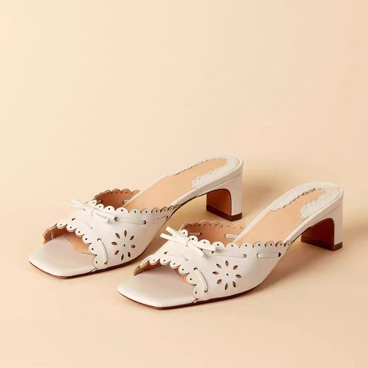 New Summer New High-Heeled Women'S Slippers High Heel Leather Pu Mouth All-match Casual Shoes 2024 Woman Sandals