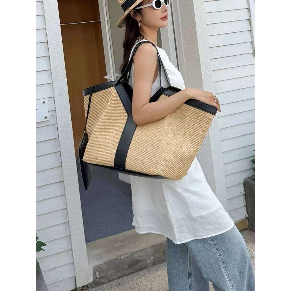 Vintage Ladies Designer Mixed Colors Stripe Straw Beach High Capacity Bucket Totes Women Casual Handbag Shoulder Bag