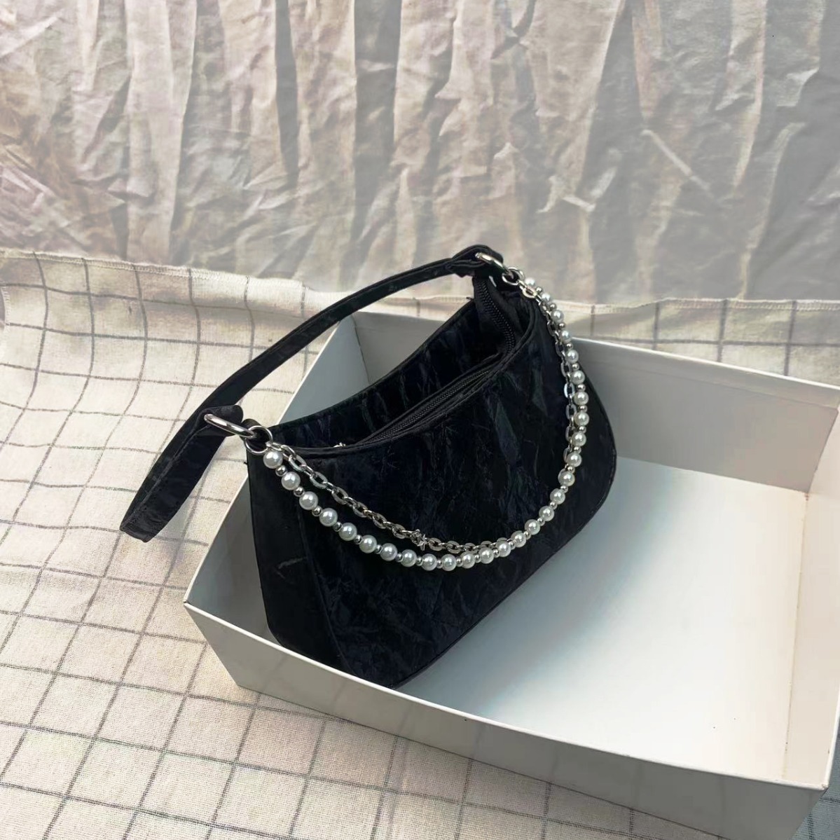 Luxury Brand Designer Bag Women's Bags Pure Desire Korean Pearl Metal Double Chain Armpit Commuting Women's Shoulder Bag