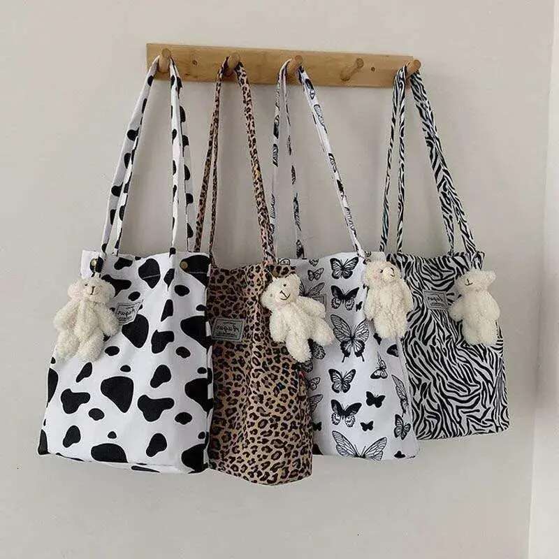 Casual Tote Butterfly Leopard Zebra Cow Print Shoulder Women Handbag Totes Ladies Cute Canvas New 2024 Shopping Bag