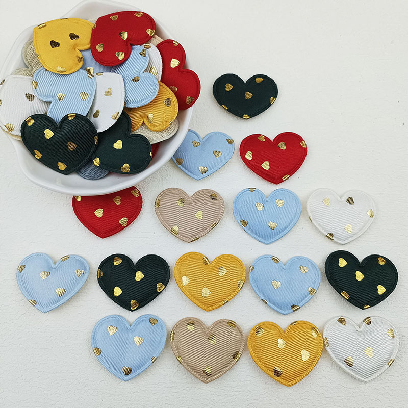 60Pcs Gold Polka Dot Heart Padded Applique For Children's Headband Hair Clip Accessories, Shoes, Hats Decoration Patches