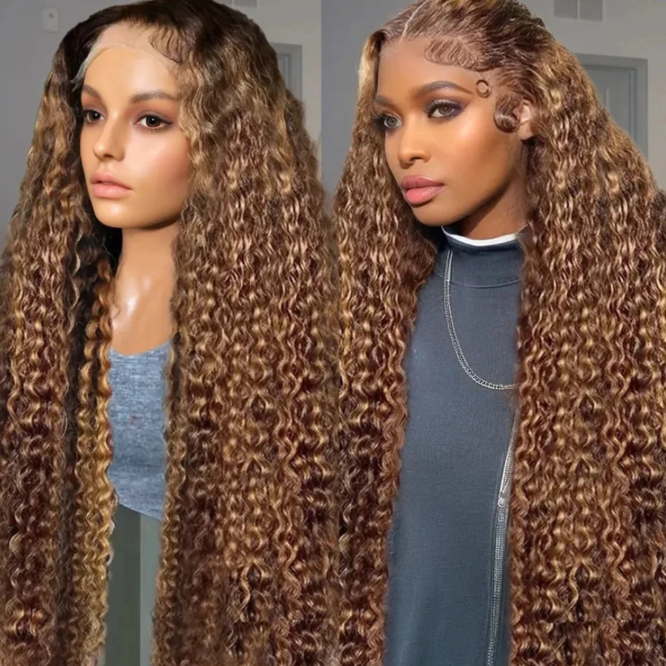 HD 13x6 Highlight Wig Human Hair Blonde Brown Lace Front Wigs Deep Curly Human Hair Wig Water Wave 13x4 Lace Frontal Wig Synthetic Lace Front Wig