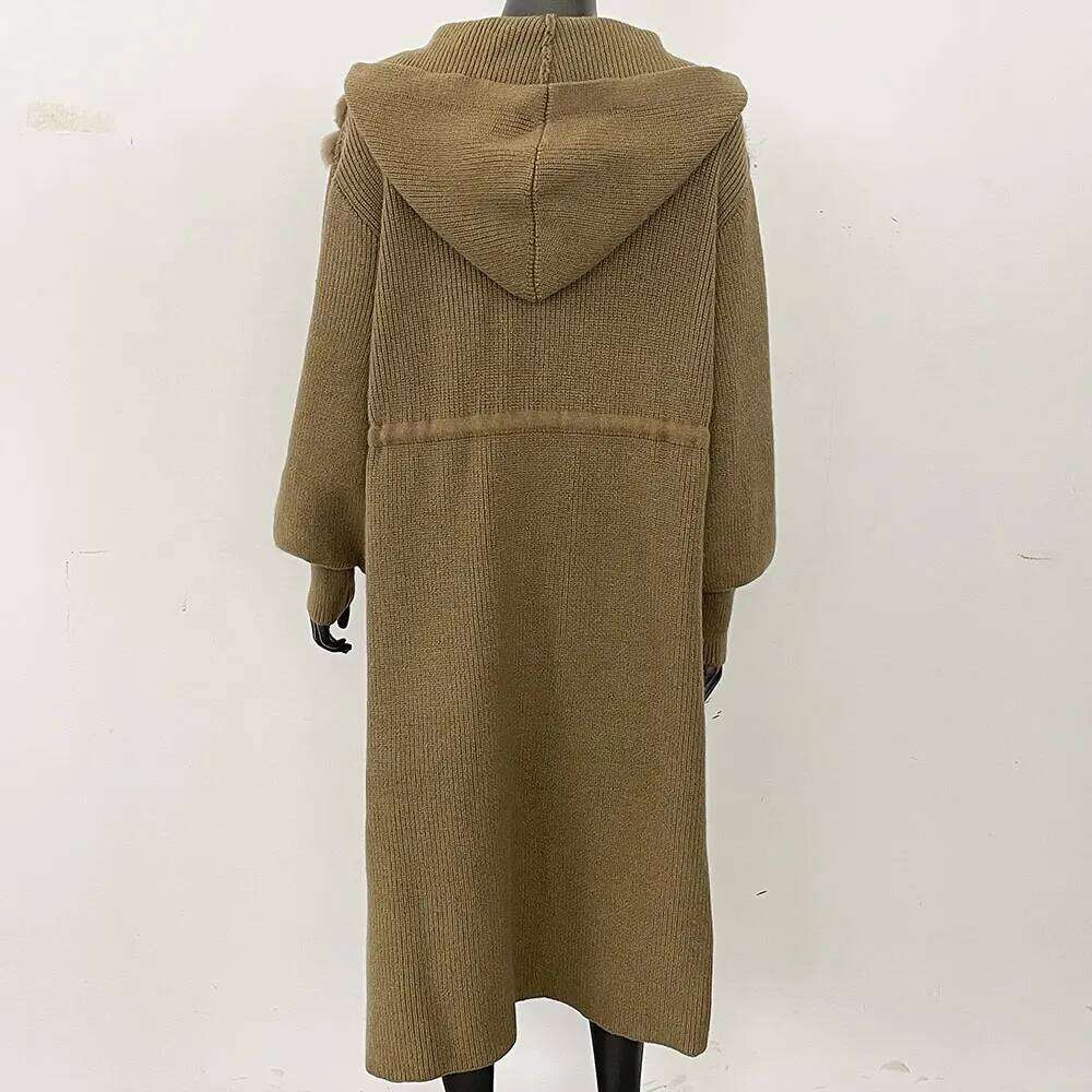 Knitting Women Autumn Oversize Loose Coat Real Fox Fur Knit Cardigan Lady's Fashion Long Sweater