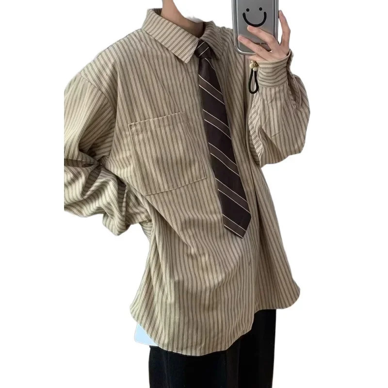 Loose Long Sleeve Striped Shirt Men Women Spring Autumn Casual Style Vintage Japanese Theme College Hong Kong Style Outerwear 250527