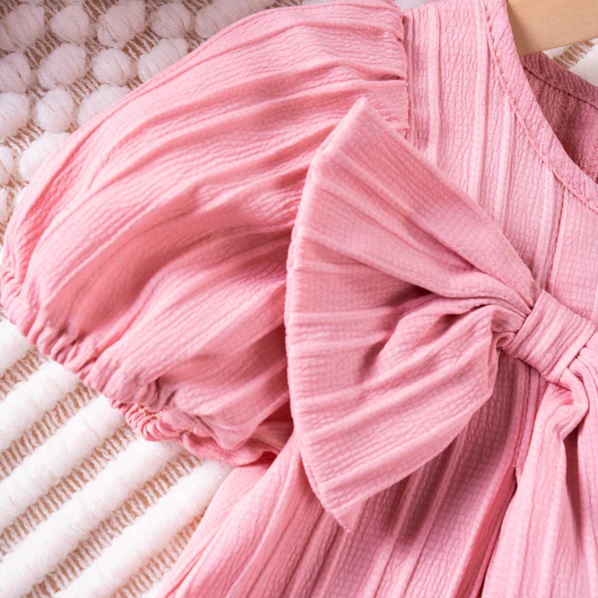 Baby Girl Summer Dresses Solid Color Casual Fashion Bow Design Sweet and Cute Childrens Clothing Hot Sale 2024 New X250528