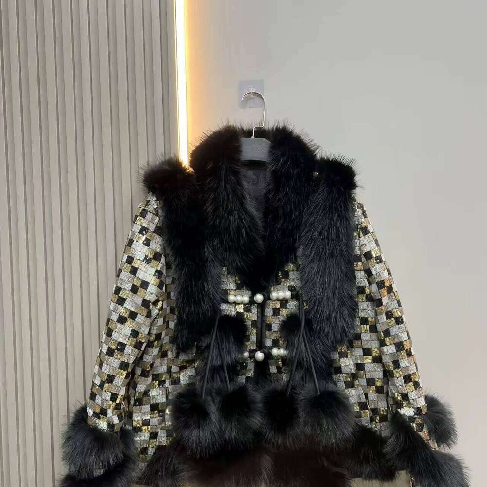 Faux Fur Coats for Women,Single Breasted Jacket,Thicken Warm Female Clothes, High Quality,Sequins,New, Winter, 2025
