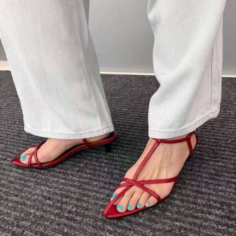 Women Sandal Summer New Fashion Narrow Band Ladies Gladiator Thin Low Heel Ankle Strap Dress Party Shoes