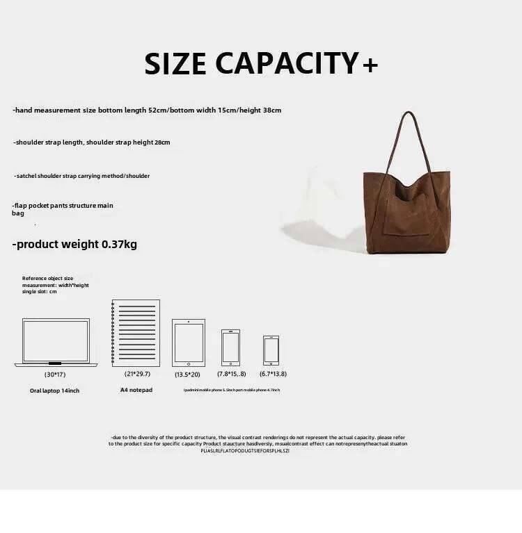Autumn/Winter Capacity Chamois Leather Idle Style Single Shoulder Bag Artistic Student Versatile Handbag Large Shopping Ba
