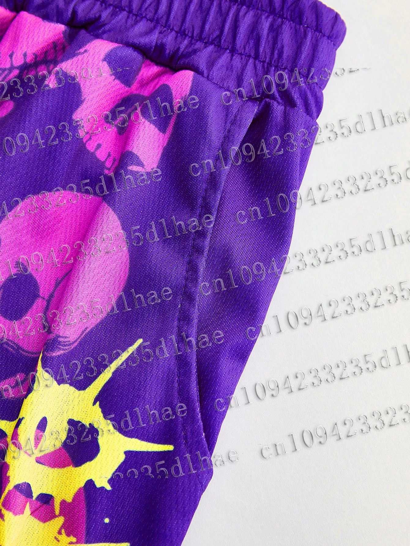 Mens Youthful Street Style Gym Shorts High Street Skull Digital Print Basketball Mesh Fabric Purple Casual Shorts Men Clothing X250528