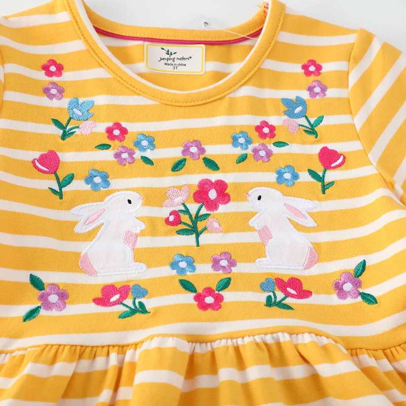 Jumping Meters Top Selling New Bunny Embroidery Childrens Dresses Striped Hot Kids Clothes Toddler Girls Party Dresses Frocks X250528