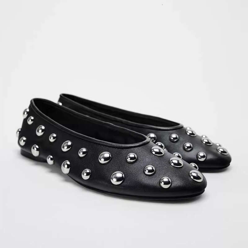 ~ Shallow Mouth Flat Single for Women Spring New Style Rivet Slip-On Casual Versatile Ballet Grandma Shoes