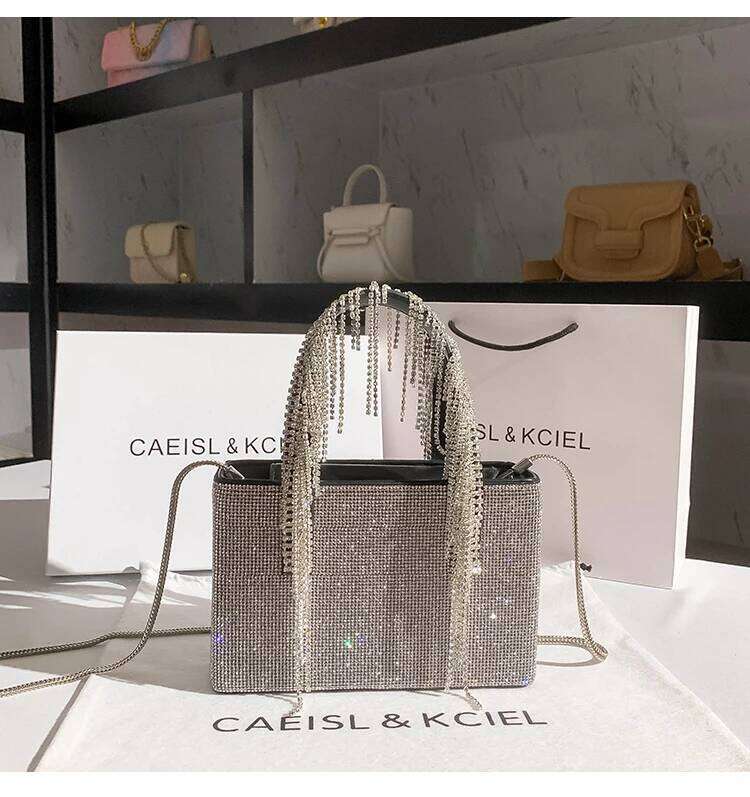 Glitter Shiny Rhinestone Dia Evening Wedding Party Clutch Purse Bling Tassel Women Handbag Shoulder Messenger Bag