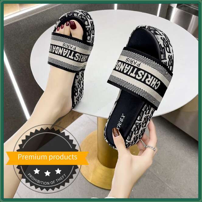 Fashion Letter Embroidered Thick Soled Slippers For Summer New Height Increasing Outdoor Sandals For Female Designers, Light Luxury And Comfortable Wo